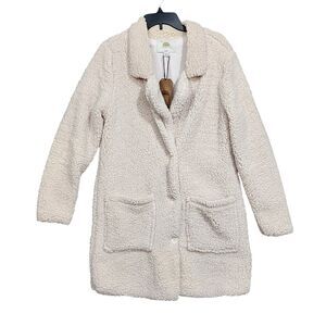 1 Sunset Lane Sherpa Jacket Coat Button Up Front Pockets Cream Large